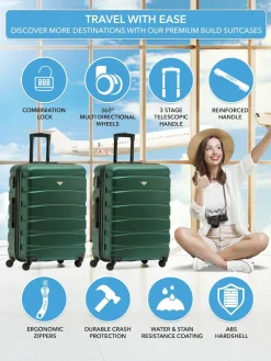 CABIN PRO Flight Knight Medium Green Check In Hold Luggage Hardcase Travel Suitcases Set Of 2 Hot