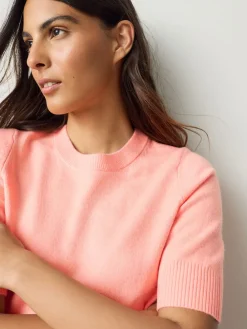 Next Fluro Coral Supersoft Short Sleeve Knitted Top Sale
