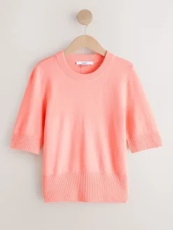 Next Fluro Coral Supersoft Short Sleeve Knitted Top Sale