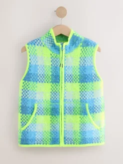 Next Fluro Green/Blue Check Zip-Up Knitted Brushed Gilet Hot