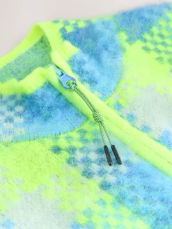 Next Fluro Green/Blue Check Zip-Up Knitted Brushed Gilet Hot