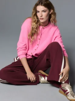 Next Fluro Pink Crew Neck Knitted Cardigan With Wool New