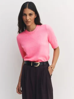 Next Fluro Pink Supersoft Short Sleeve Knitted Top Best