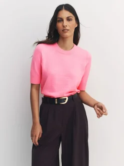 Next Fluro Pink Supersoft Short Sleeve Knitted Top Best