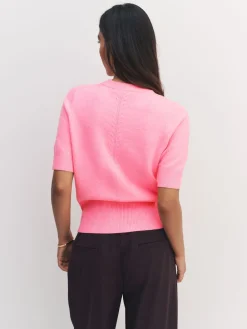 Next Fluro Pink Supersoft Short Sleeve Knitted Top Best