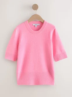 Next Fluro Pink Supersoft Short Sleeve Knitted Top Best