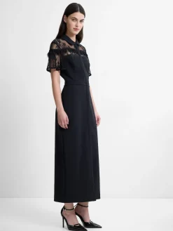 French Connection Black Miles Lace Mix Midi Dress Sale