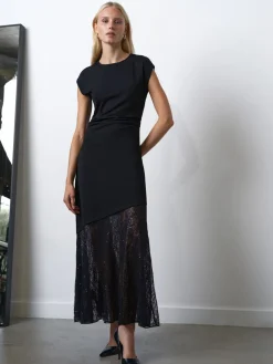 French Connection Black Valetta Lace Mix Dress Online