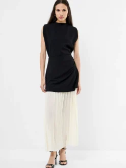 French Connection Black Zion Pleated Skirt Dress