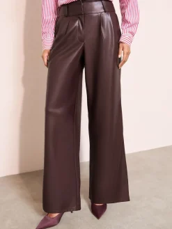 Friends Like These Faux Leather Pleated Wide Leg Trousers Berry Red