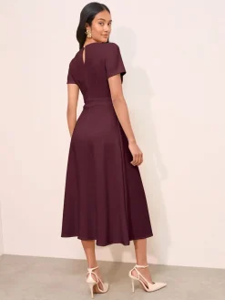 Friends Like These Petite Tab Detail Short Sleeve Midi Tailored Dress Berry Red New