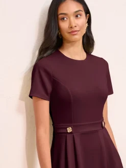 Friends Like These Petite Tab Detail Short Sleeve Midi Tailored Dress Berry Red New