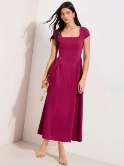 Friends Like These Square Neck Sculpting Stretch Midaxi Dress Berry Red Best