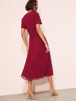 Friends Like These Button Down 2-In-1 Pleated Dress Berry Red Outlet