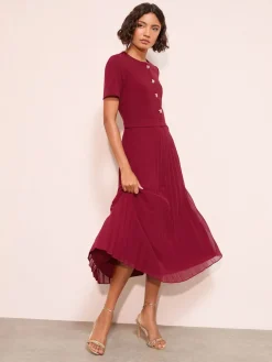 Friends Like These Button Down 2-In-1 Pleated Dress Berry Red Outlet