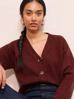 Friends Like These V-Neck Exposed Seam Cardigan Berry Red Best