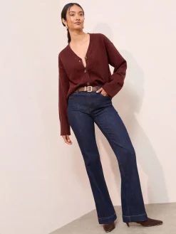 Friends Like These V-Neck Exposed Seam Cardigan Berry Red Best