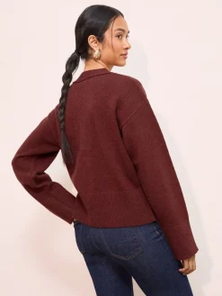 Friends Like These V-Neck Exposed Seam Cardigan Berry Red Best