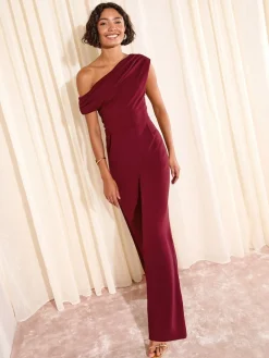 Friends Like These Petite Off The Shoulder Scuba Wide Leg Jumpsuit Berry Red Online