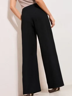 Friends Like These Crinkle Jersey Wide Leg Trousers with Buckle Front Black Hot