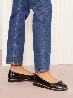 Friends Like These Black Wide Fit Comfort Patent Faux Leather Flat Ballerina Shoes