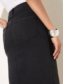 Friends Like These Petite Split Front Denim Midi Skirt Black Sale