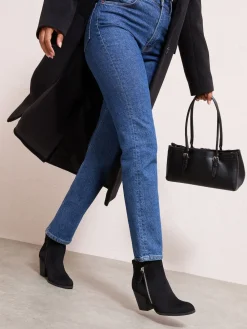 Friends Like These Standard fit Stacked Heel Faux Suede Cuban Ankle Boots Black