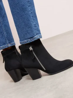 Friends Like These Standard fit Stacked Heel Faux Suede Cuban Ankle Boots Black