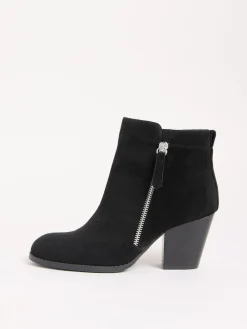 Friends Like These Standard fit Stacked Heel Faux Suede Cuban Ankle Boots Black