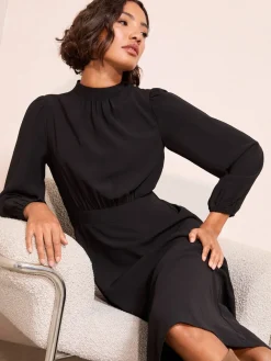Friends Like These High Neck Long Sleeve Midi Dress with Bow Detailing Black Discount
