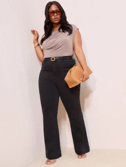 Friends Like These Curve High Waist Pocket Flare Jeans Black Online