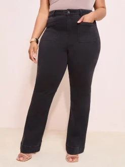 Friends Like These Curve High Waist Pocket Flare Jeans Black Online