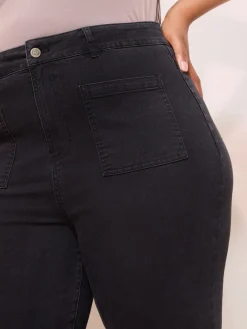 Friends Like These Curve High Waist Pocket Flare Jeans Black Online