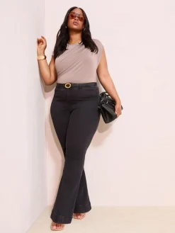 Friends Like These Curve High Waist Pocket Flare Jeans Black Online