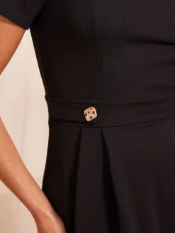 Friends Like These Petite Tab Detail Short Sleeve Midi Tailored Dress Black New