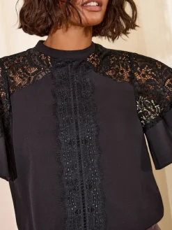 Friends Like These Black Lace Flutter Sleeve Blouse New