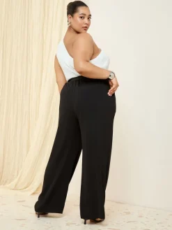 Friends Like These Curve Elasticated Waist Wide Leg Trousers Black Hot