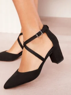 Friends Like These Wide Fit Block Heel Cross Strap Court Shoes Black Online