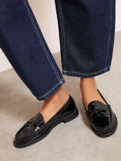 Friends Like These Patent Faux Leather Comfort Bow Smart Loafers Black Outlet