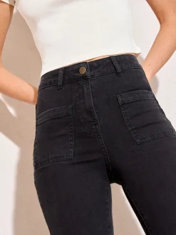Friends Like These Black High Waist Pocket Flare Jeans Hot