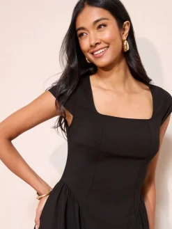 Friends Like These Square Neck Sculpting Stretch Midaxi Dress Black Clearance