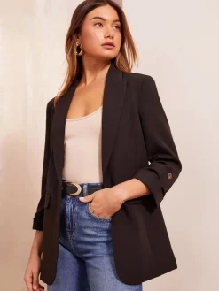 Friends Like These Petite Edge to Edge Tailored Sleeve Detail Blazer Black Hot