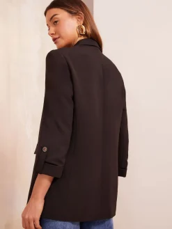 Friends Like These Petite Edge to Edge Tailored Sleeve Detail Blazer Black Hot