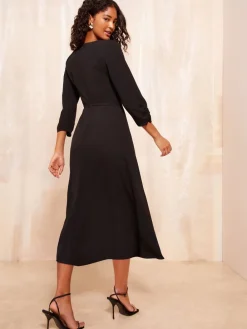 Friends Like These Black Tulip Sleeve Belted Flute Hem Dress Discount