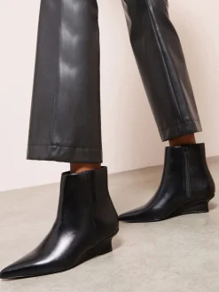 Friends Like These Black Faux Leather Low Wedge Formal Point Toe Ankle Boots Outlet