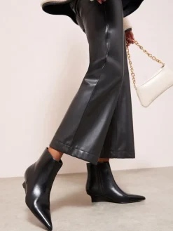 Friends Like These Black Faux Leather Low Wedge Formal Point Toe Ankle Boots Outlet