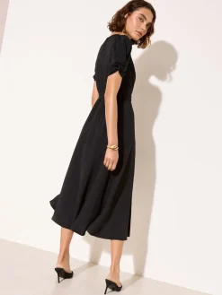 Friends Like These Ruched Short Sleeve Belted Midi Dress Black Sale