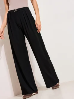 Friends Like These Petite Crinkle Jersey Wide Leg Trousers with Buckle Front Black Online