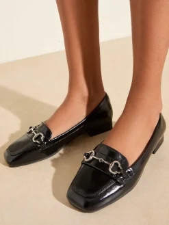 Friends Like These Snaffle Square Toe Low Block Heel Comfort Faux Leather Loafer Shoes Black Discount
