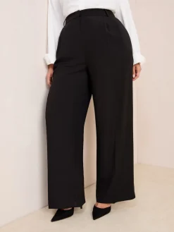Friends Like These Curve Premium Elastic Back Tailored Wide Leg Trousers Black New